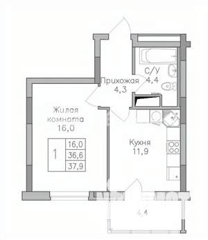 1-к квартира, строящийся дом, 38м2, 2/25 этаж