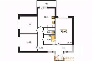 3-к квартира, вторичка, 71м2, 20/25 этаж