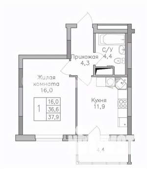 1-к квартира, строящийся дом, 38м2, 3/25 этаж