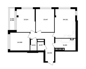 3-к квартира, вторичка, 103м2, 3/4 этаж
