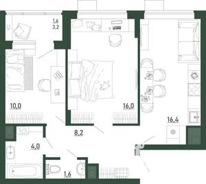 2-к квартира, вторичка, 58м2, 10/13 этаж