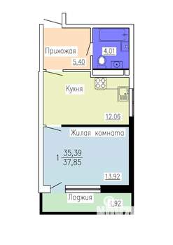 1-к квартира, строящийся дом, 38м2, 16/16 этаж