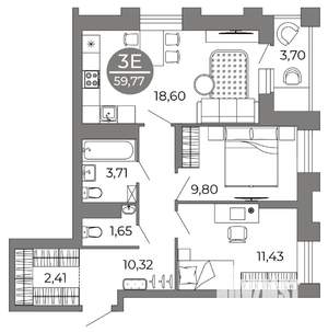 3-к квартира, вторичка, 60м2, 17/25 этаж
