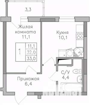 1-к квартира, строящийся дом, 33м2, 11/25 этаж