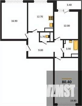 3-к квартира, вторичка, 80м2, 8/17 этаж