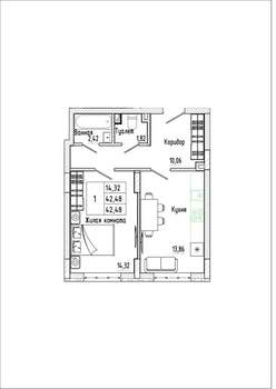 1-к квартира, строящийся дом, 42м2, 2/17 этаж