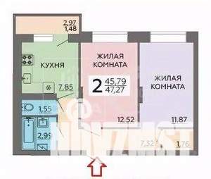 2-к квартира, сданный дом, 47м2, 16/23 этаж