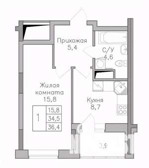 1-к квартира, вторичка, 36м2, 13/25 этаж