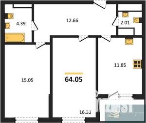 2-к квартира, вторичка, 64м2, 17/18 этаж