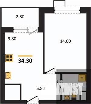1-к квартира, вторичка, 34м2, 10/13 этаж