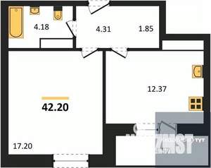 1-к квартира, вторичка, 42м2, 23/25 этаж