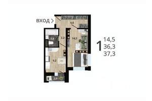 1-к квартира, строящийся дом, 38м2, 9/15 этаж