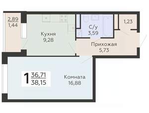 1-к квартира, вторичка, 38м2, 19/20 этаж
