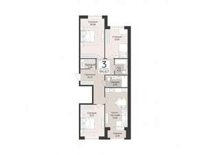 3-к квартира, строящийся дом, 95м2, 1/8 этаж