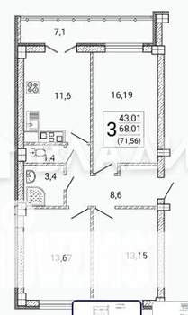 3-к квартира, вторичка, 71м2, 14/15 этаж