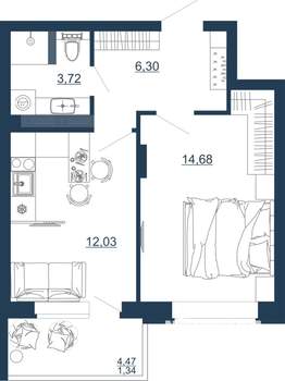 1-к квартира, строящийся дом, 38м2, 4/17 этаж