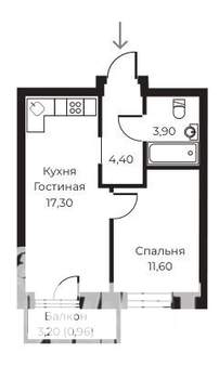 1-к квартира, вторичка, 38м2, 12/14 этаж