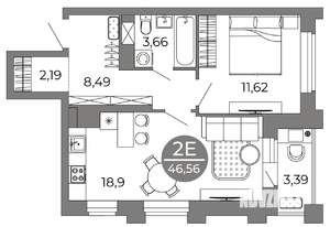 2-к квартира, вторичка, 47м2, 24/25 этаж