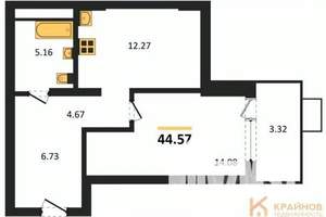 1-к квартира, вторичка, 45м2, 5/21 этаж