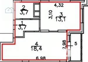 1-к квартира, вторичка, 40м2, 22/22 этаж
