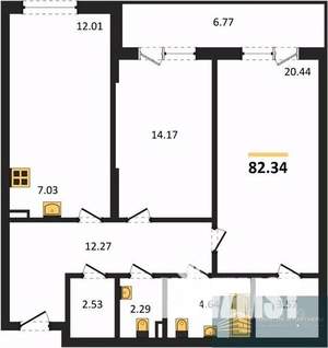 2-к квартира, вторичка, 82м2, 2/24 этаж