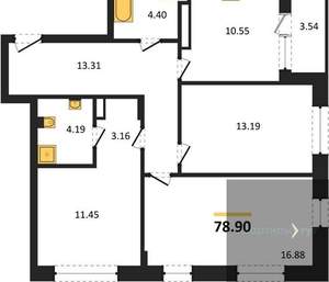 3-к квартира, вторичка, 79м2, 3/16 этаж