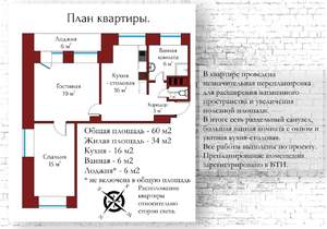 2-к квартира, вторичка, 60м2, 2/4 этаж