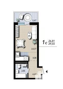 Студия квартира, вторичка, 30м2, 5/16 этаж