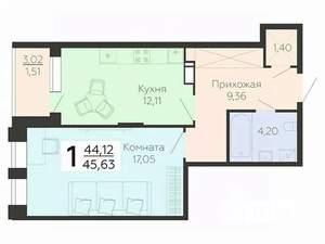 1-к квартира, вторичка, 46м2, 21/21 этаж