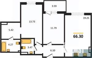 2-к квартира, вторичка, 66м2, 15/18 этаж