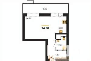 Студия квартира, вторичка, 34м2, 2/15 этаж
