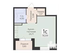 Студия квартира, строящийся дом, 40м2, 2/12 этаж