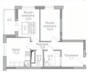 2-к квартира, вторичка, 54м2, 4/25 этаж