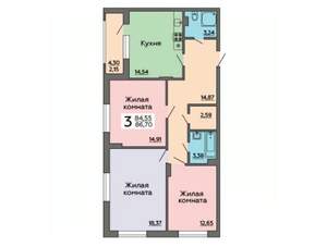 3-к квартира, вторичка, 87м2, 2/6 этаж