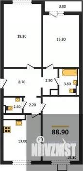 3-к квартира, вторичка, 89м2, 19/19 этаж