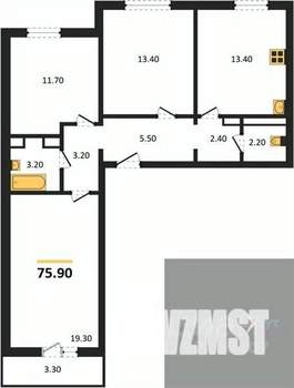 3-к квартира, вторичка, 76м2, 9/17 этаж