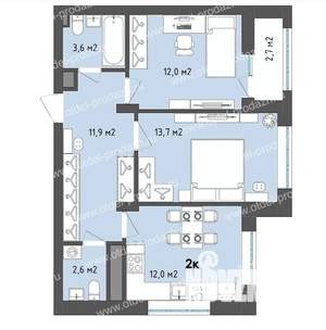 2-к квартира, строящийся дом, 57м2, 3/13 этаж