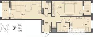 2-к квартира, вторичка, 67м2, 5/18 этаж