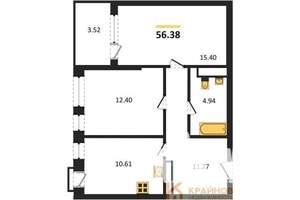 2-к квартира, сданный дом, 56м2, 2/21 этаж