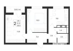 2-к квартира, вторичка, 53м2, 7/17 этаж