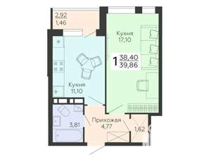 1-к квартира, строящийся дом, 40м2, 12/18 этаж