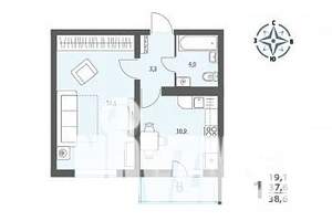 1-к квартира, строящийся дом, 39м2, 16/17 этаж