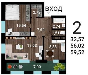 2-к квартира, вторичка, 61м2, 6/31 этаж