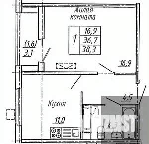 1-к квартира, вторичка, 38м2, 16/19 этаж