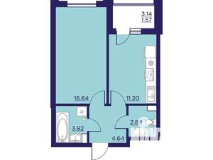 1-к квартира, вторичка, 41м2, 2/18 этаж