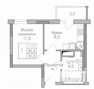 1-к квартира, строящийся дом, 31м2, 19/25 этаж