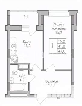 1-к квартира, строящийся дом, 43м2, 10/10 этаж