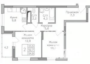 2-к квартира, строящийся дом, 55м2, 20/25 этаж