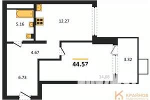 1-к квартира, вторичка, 45м2, 2/21 этаж