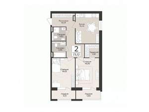 2-к квартира, вторичка, 73м2, 2/14 этаж